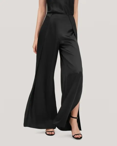 LILYSILK Femme Pantalon Taille Haute en Soie 22 Momme Élégant Jambe Large Noir 38