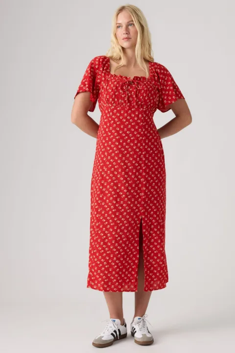 Levi's Robe Mi Longue Amara Column - Femme - Rouge / Angela Daisy Urban Red Crepe - XS
