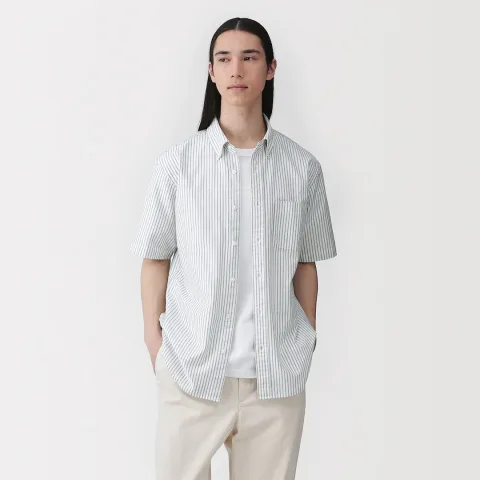 Chemise à manches courtes et à boutons en Oxford délavé pour homme