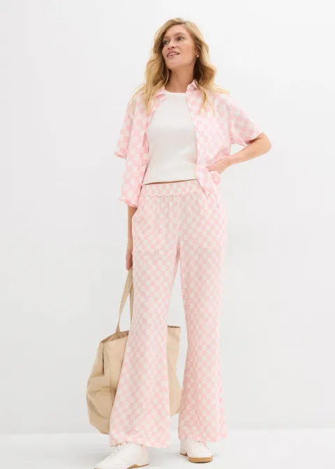 Pantalon ample à carreaux, en viscose fluide
