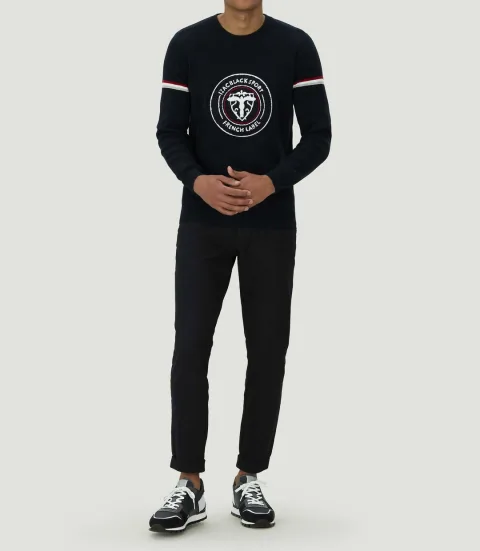 IZAC - Pull col rond en coton marine ''Leito''