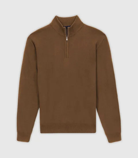 IZAC - Pull col demi zip camel