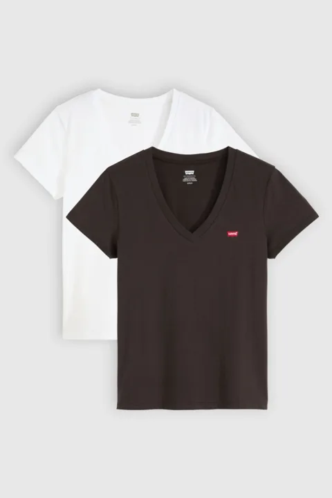 Levi's T Shirt Col V Perfect (lot De 2) - Femme - Multicolore / 2 Pack V Neck White + & Caviar - 2XS