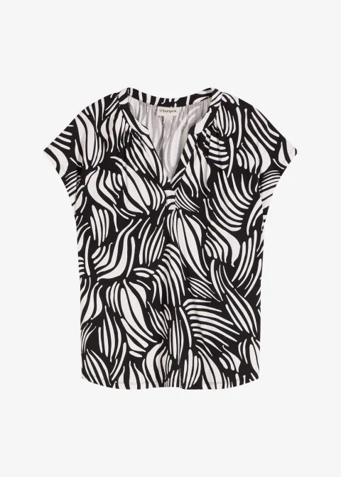 T-shirt col tunisien en viscose mélangée