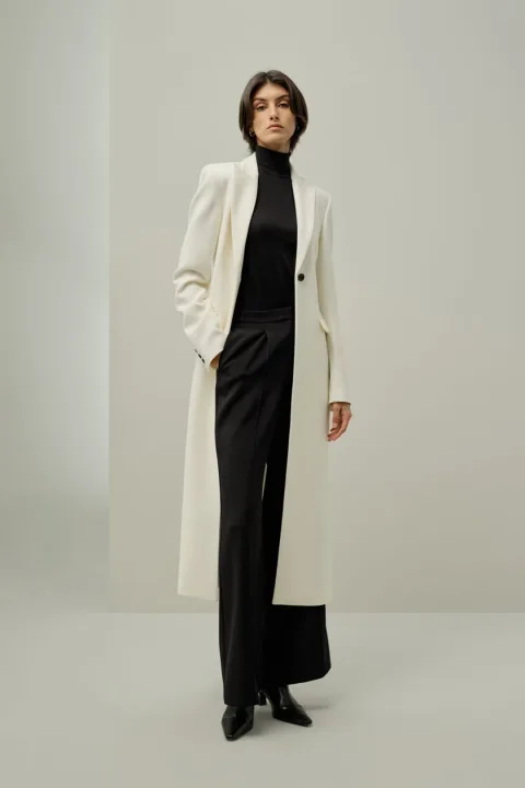 LILYSILK Manteau Femme Chic Tweed Soie Laine Ajusté Revers Déstructuré Blanc Naturel 36