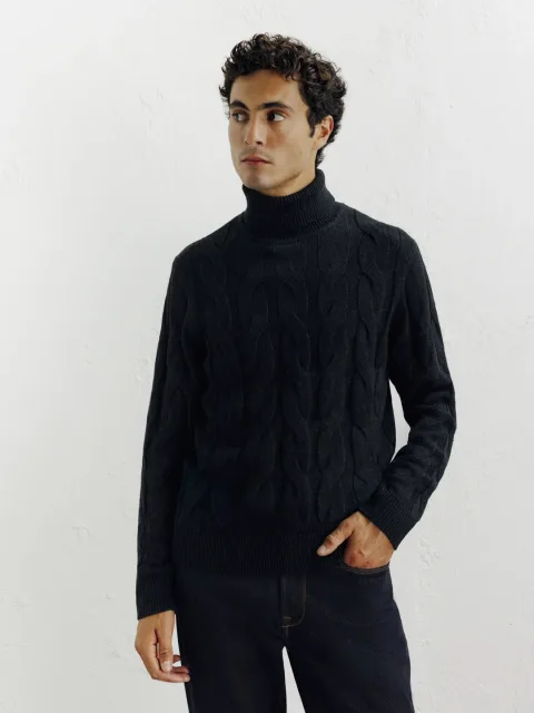 IZAC - Pull col roulé torsadé noir