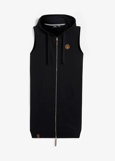 Long gilet sweat à capuche, sans manches