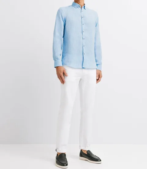 IZAC - Chemise unie en lin bleu indigo