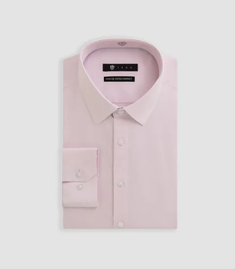 IZAC - Chemise slim en satin de coton rose SATINSLIM