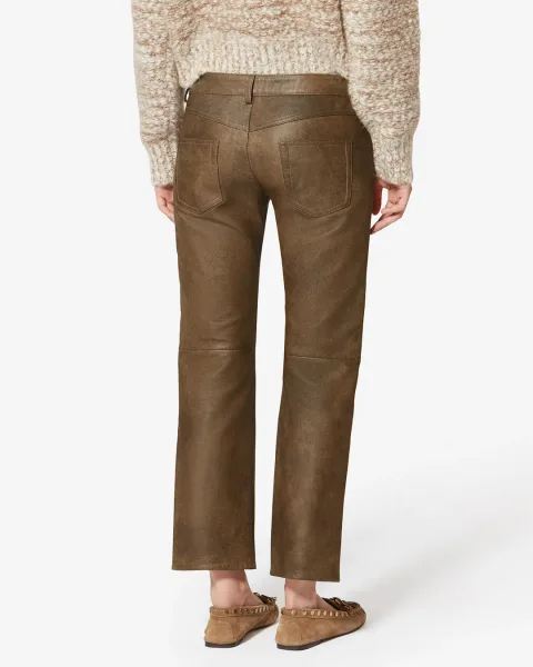 Pantalon Vanel En Cuir D'Agneau - Femme - Marron Vintage - Taille 40