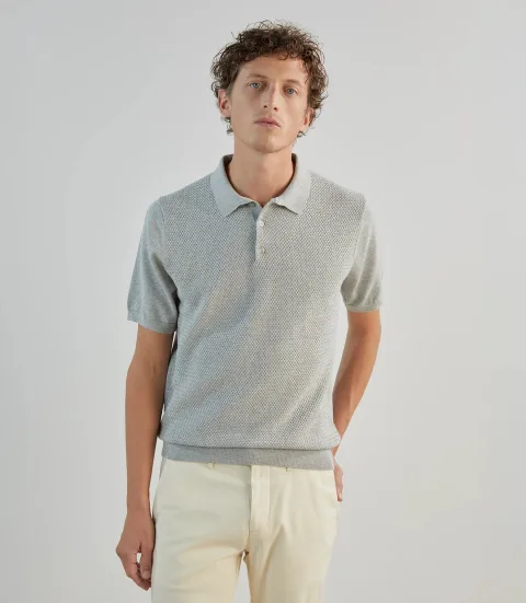 IZAC - Polo col boutonné en jeu de points gris chiné