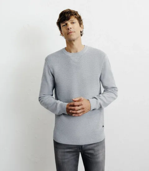 IZAC - Pull col rond jeux de points gris chiné