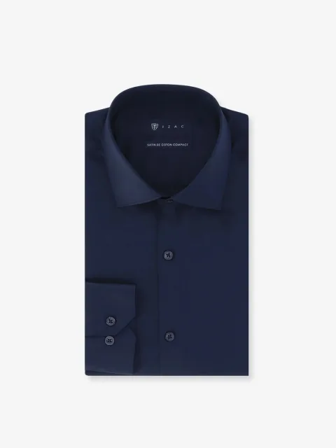 IZAC - Chemise ville en satin de coton marine