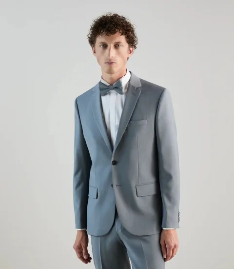 IZAC - Costume 2 boutons en laine majoritaire bleu gris clair