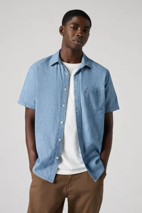 Levi's Short Sleeve Sunset One Pocket Standard Fit Shirt - Homme - Bleu / Sebastian Chambray Light - 2XL