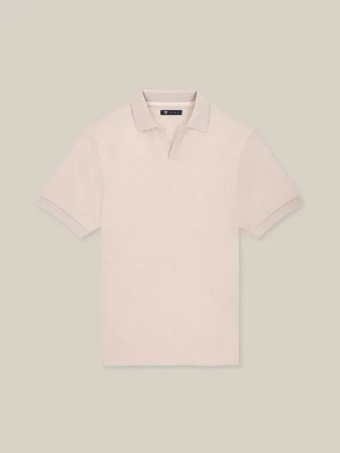 IZAC - Polo col ouvert motif damier beige