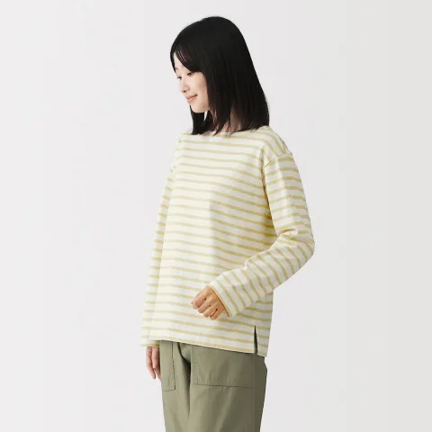 T‐shirt en coton épais manches longues col bateau pour femme