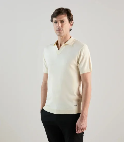 IZAC - Polo col ouvert en maille jaune pâle