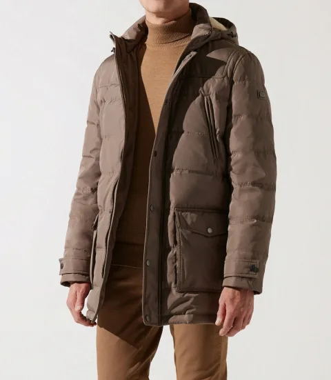 IZAC - Parka longue à capuche matelassée taupe