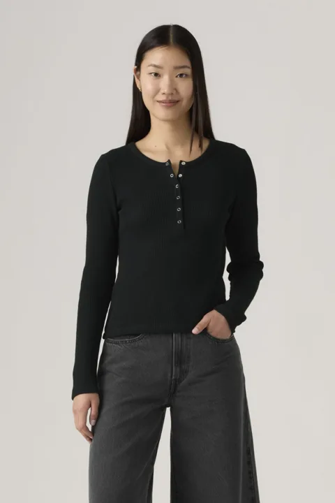 Levi's Dry Goods T Shirt À Col Tunisien Gaufré - Femme - Noir / Anthracite Night - XS