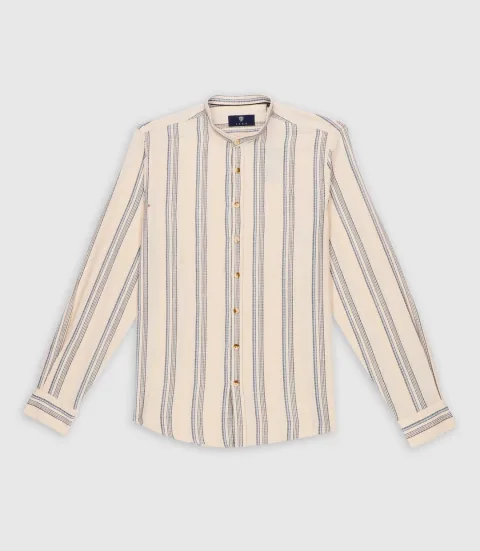 IZAC - Chemise casual col mao beige KABOSAOUT