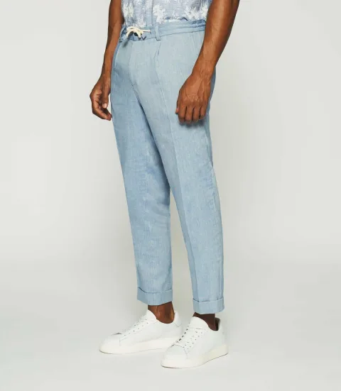 IZAC - Pantalon ville en lin bleu ciel BALICIO