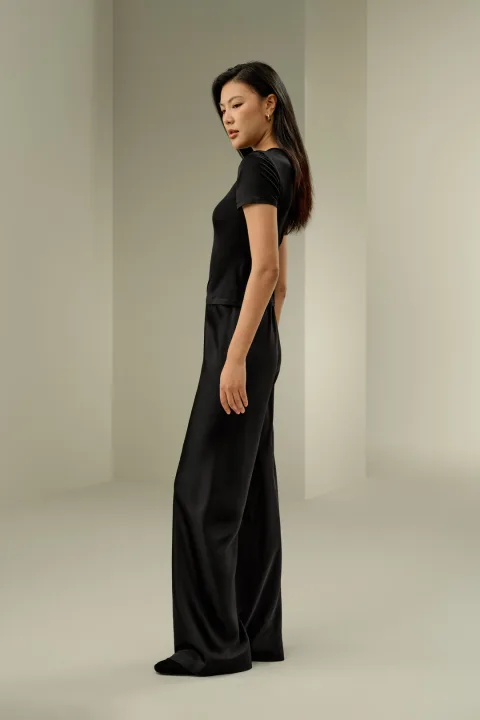 LILYSILK Tee Shirt Soie Meilleure Élasticité Soie Lavable En Machine Doux Pour La Peau Et Respirant Noir S