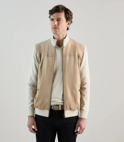 IZAC - Gilet zip bi-matière beige
