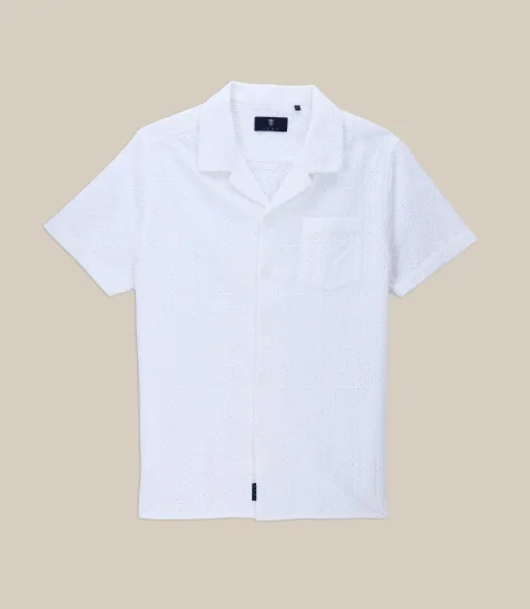 IZAC - Chemise uni brodé de coton blanche