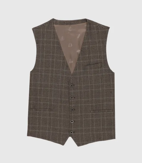 IZAC - Gilet de costume à carreaux bordeaux XSEPIA