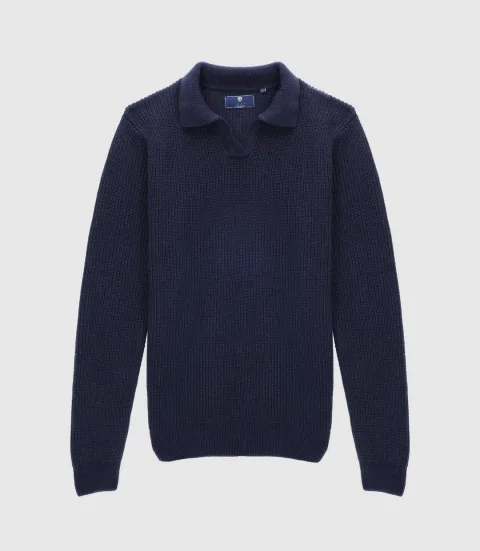 IZAC - Pull col polo ouvert marine