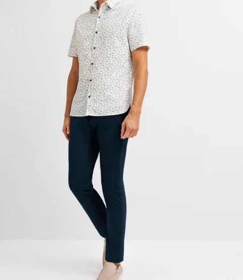 IZAC - Chemise casual en coton à fleurs blanche