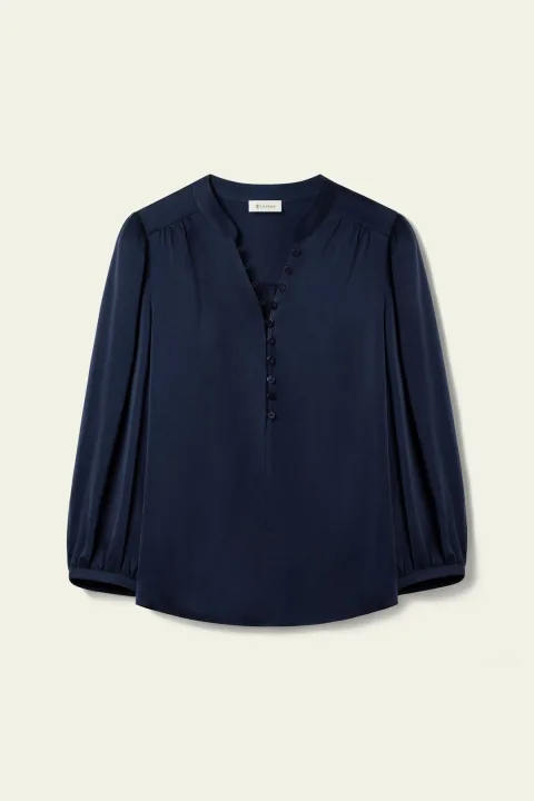 LILYSILK Blouse Soie Femme Infroissable Soie 100 % Luxueuse Les Essentiels De La Garde-Robe Légèreté Luxueuse Bleu Marine Xl