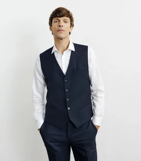 IZAC - Gilet 100% laine bleu marine