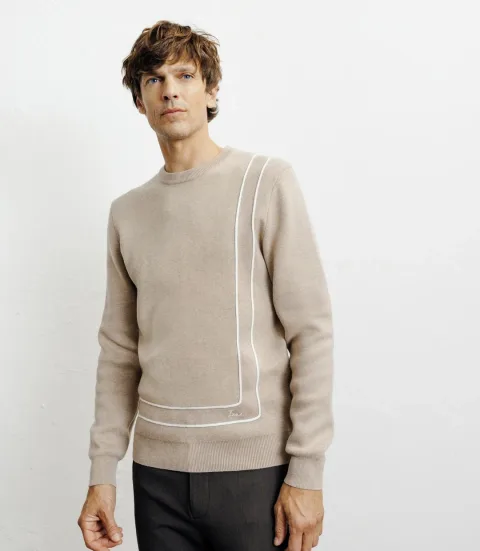 IZAC - Pull col rond fantaisie beige