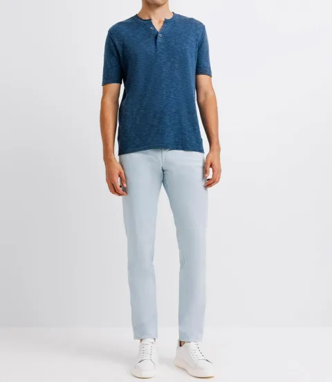 IZAC - T-shirt en lin col boutonné marine