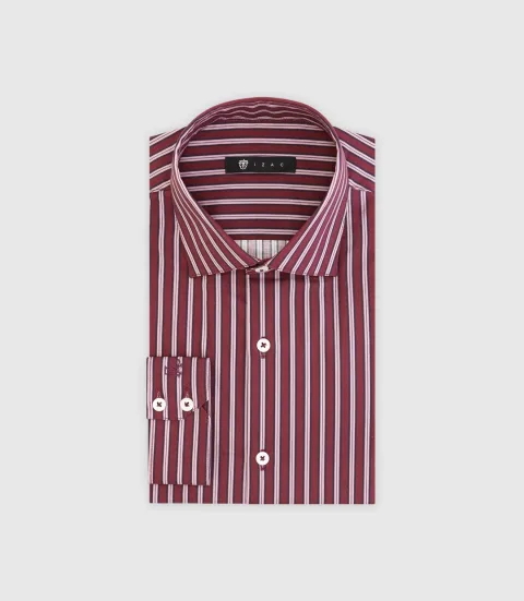 IZAC - Chemise ajustée à rayures bordeaux
