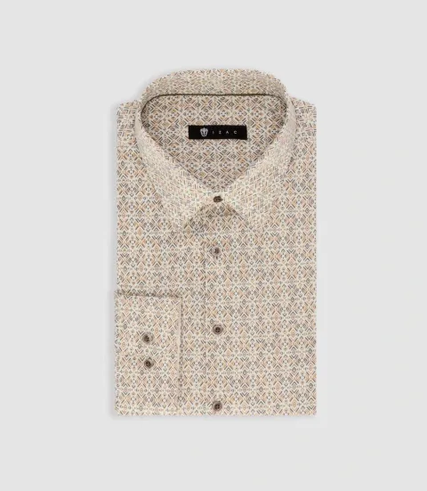 IZAC - Chemise à imprimé géométrique beige PACCO