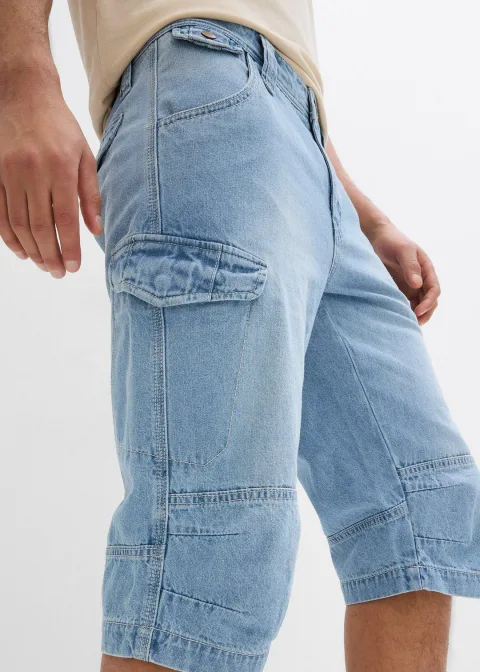 Bermuda long poches cargo en denim léger, coupe loose
