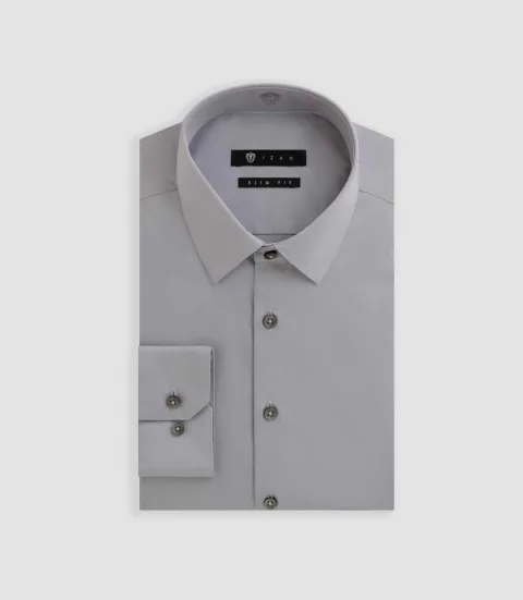 IZAC - Chemise satin slim gris clair ''Satinslim''