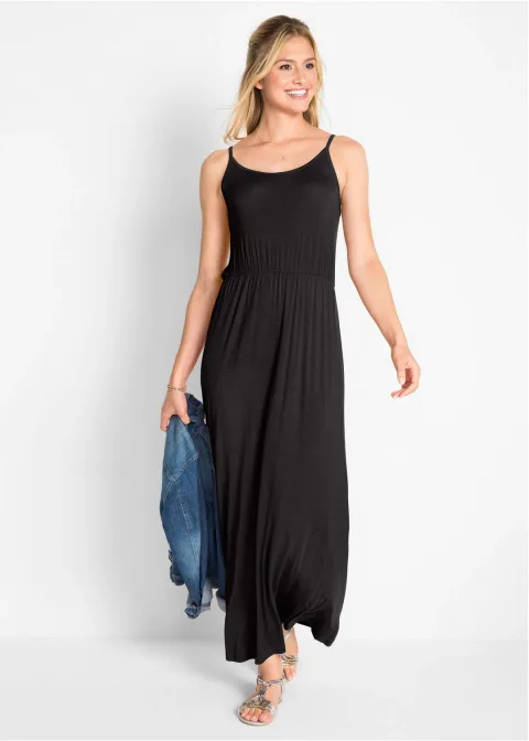Robe longue, cintrée et fluide en viscose extensible