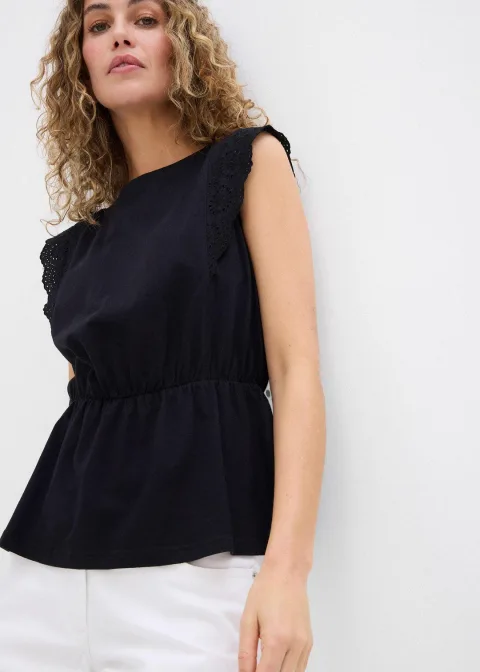 T-shirt avec détails en broderie anglaise