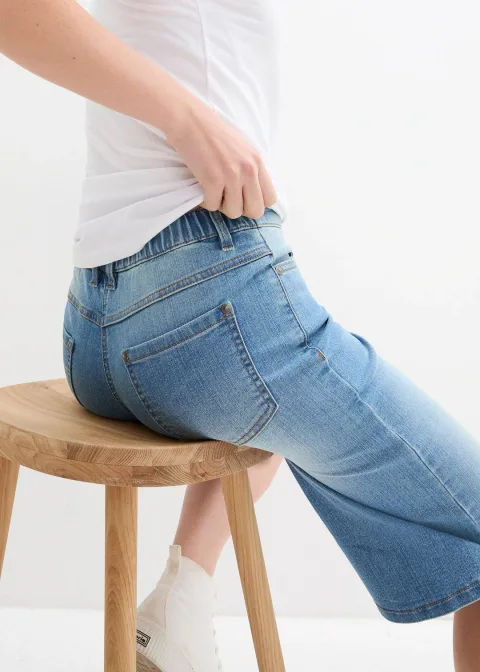 Bermuda en jean à taille haute et élastiquée