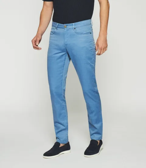 IZAC - Pantalon slim bleu 5 poches coton lin PASTEL