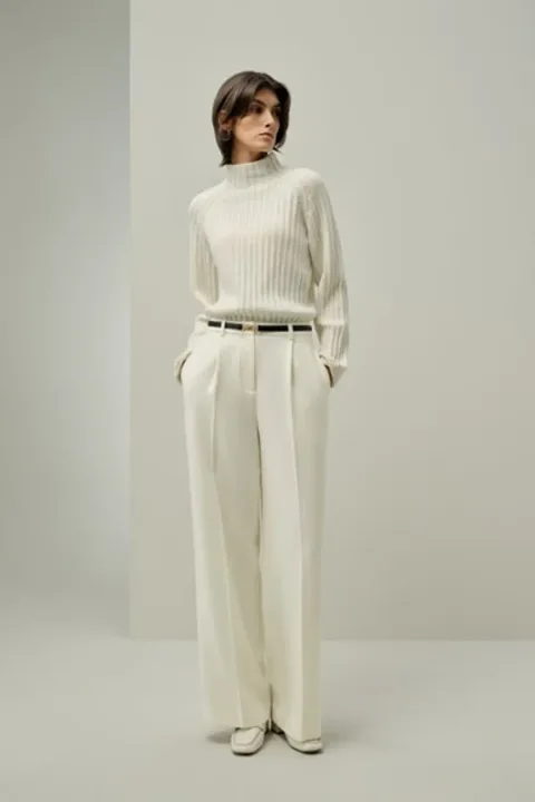 LILYSILK Pull Femme en Laine et Cachemire Élégant à Col Montant Tricot Jacquard Blanc M