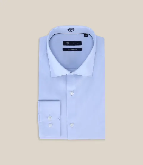 IZAC - Chemise ville satin de coton bleu ciel