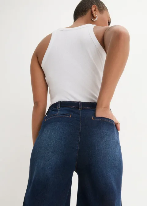 Jean large raccourci, taille haute élastiquée