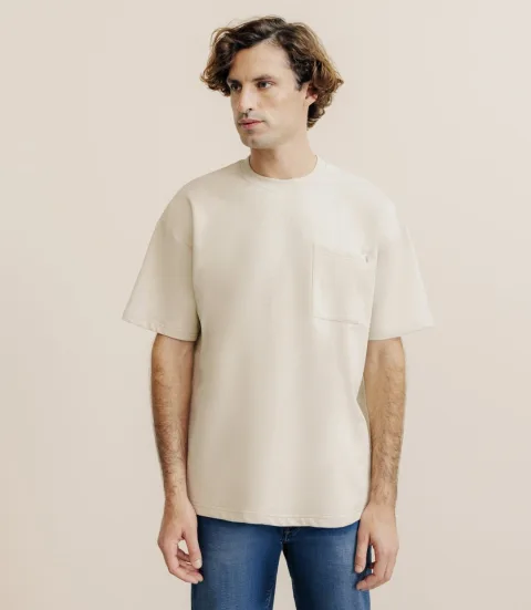 IZAC - T-shirt uni oversize col rond beige
