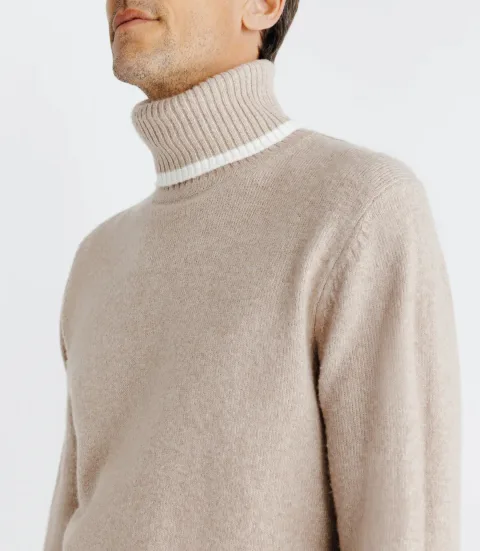 IZAC - Pull col roulé beige