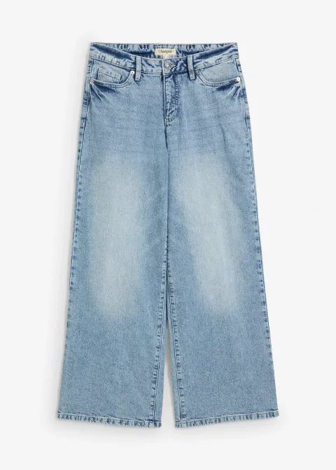 Jean large, taille mi-haute, peu extensible, longueur sol